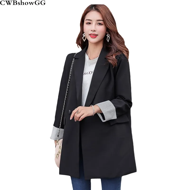 

Casual Loose Thin Women's Suit Jacket Coats 2019 New Spring And Autumn Korean Long Sleeve Notched Collar Wild Coat Outerwear