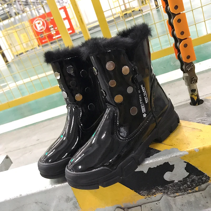 Женские ботильоны из искусственной кожи теплые модные короткие сапоги на