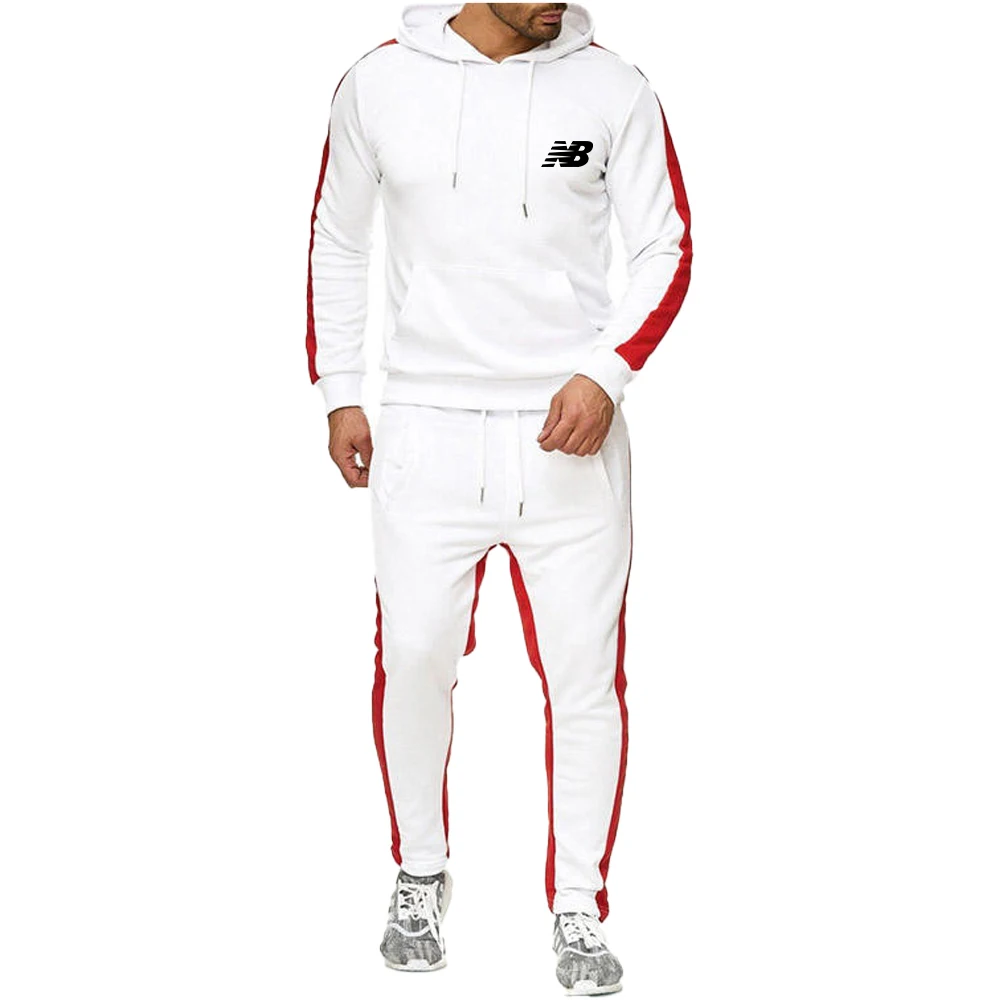 

Мужской спортивный костюм из двух предметов, толстовка с капюшоном и штаны в полоску, спортивная одежда, весна-осень 2021