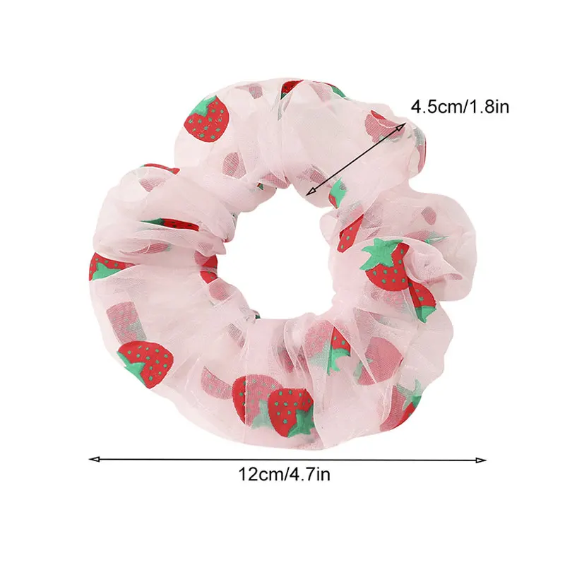 Summer Organza Hair Bands Strawberry Printed Ponytail Ring Accessories Fashion Women Bright Color Ties Girls Headwear |