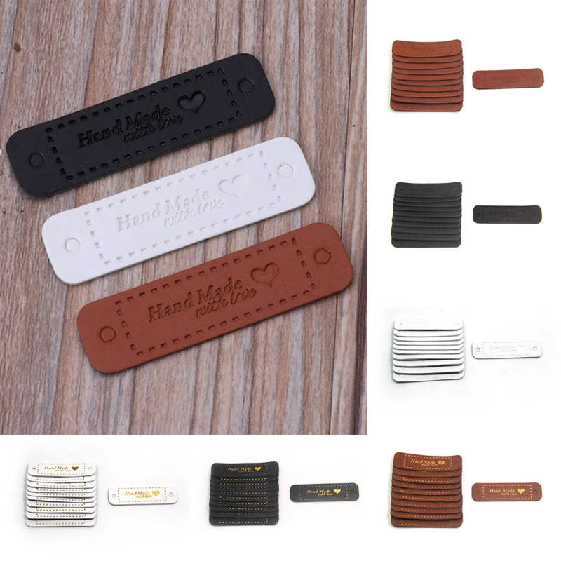 

20Pcs Fiber Leather With Love Bronzing Labels Tags For Clothes Hats Bags Shoes Sew Label DIY HandMade Craft Tag Accessories