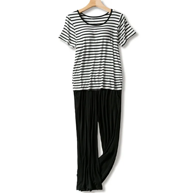 

Spring summer pajamas women modal cotton bra padded ladies pijama set short sleeve cropped pant two piece sleepwear pyjama femme