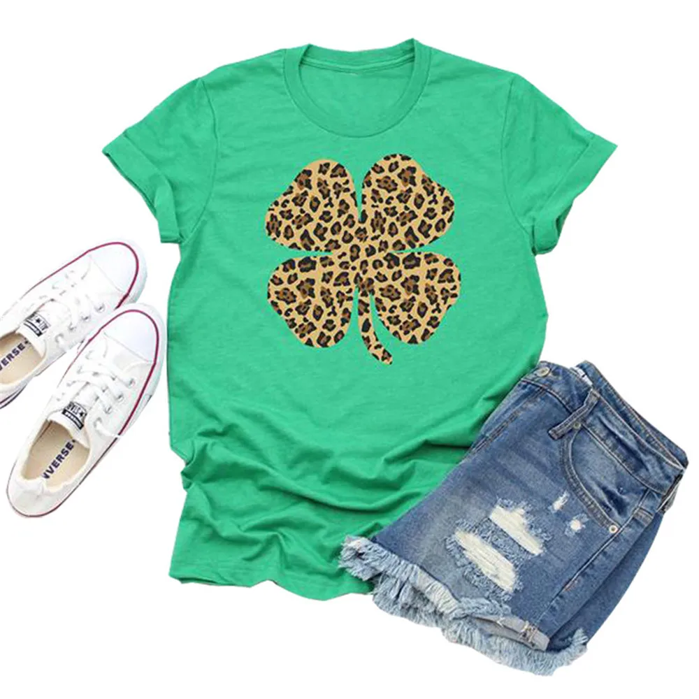 Женская футболка с леопардовым принтом на День Св. Патрика Милая графическим