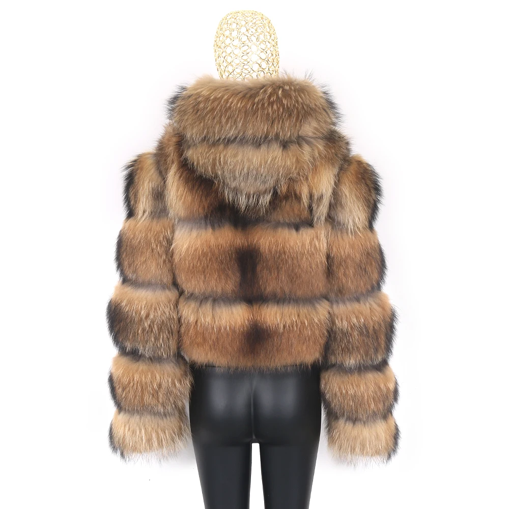 Annsirgra Women Winter Real Raccoon Fur Coat Long Sleeve Detachable Natural Fur Vest Gilet Hood Removable Fashion Brand Luxury