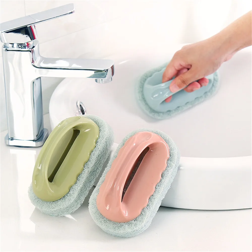 

Sponge Brush Tiles Clean Tools Strong Decontamination Bath Brush Magic Sponge Plastic Handle Kitchen Washing Pot Cleaning Tool