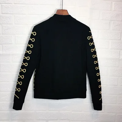 100% настоящая мужская Роскошная золотая отделка шнура черная куртка в стиле