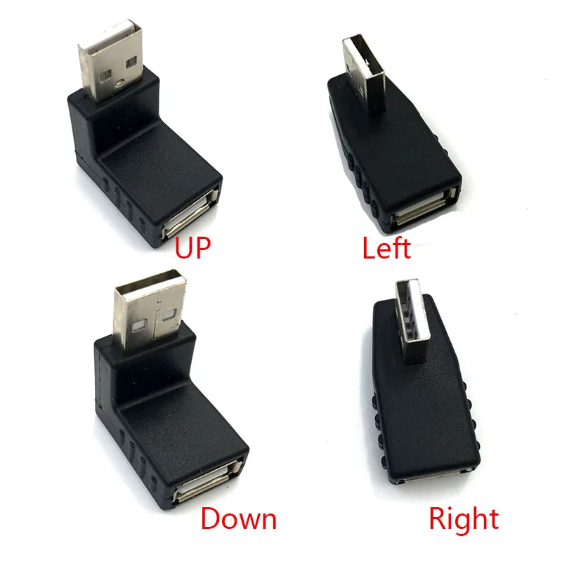 

90 degree USB 2.0 A male to female Left and right angled adapter USB 2.0 AM/AF Connector for laptop PC Computer Black AQJG
