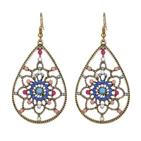 fashion new hollow colorful flower pattern metal drop earrings creativerretro ethnic style earrings jewelry for women