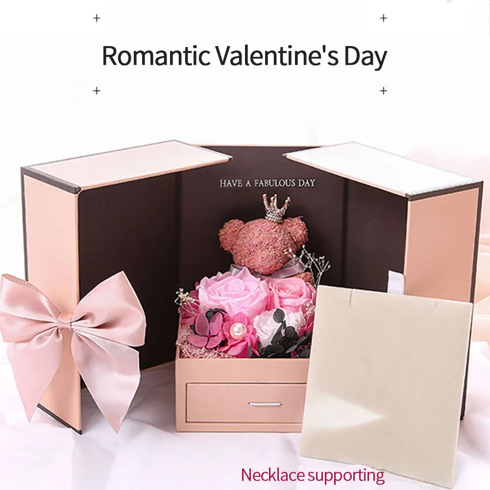 

Eternal Rose Preserved Artificial Flowers Jewelry Box Wedding Valentines Day Souvenir Birthday Beautiful Gift Set Case For Women