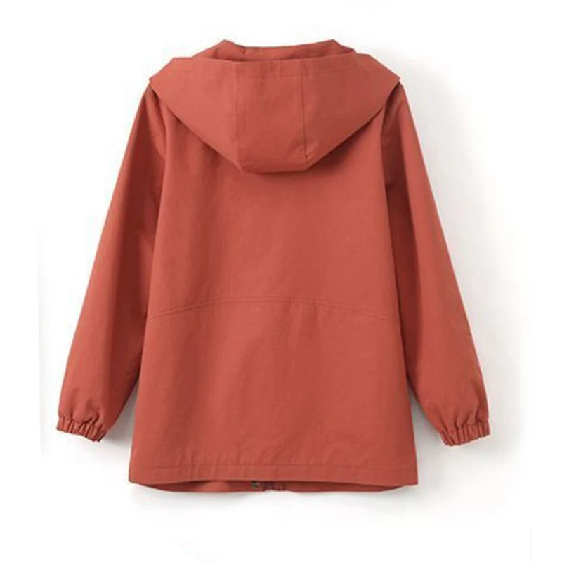 

Women Trench Coat New Spring Autumn Solid Hooded Outerwear Plus Size 4XL Middle-aged Female Windbreakers Casual Tops Basic Coats
