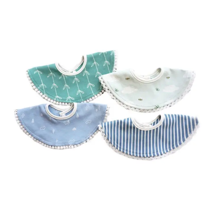 

Baby Cotton Bibs Toddler Round Shape Printed Bib Infant Lovely Ruffled Burp Cloth Kids Feeding Scraf Children Accessories