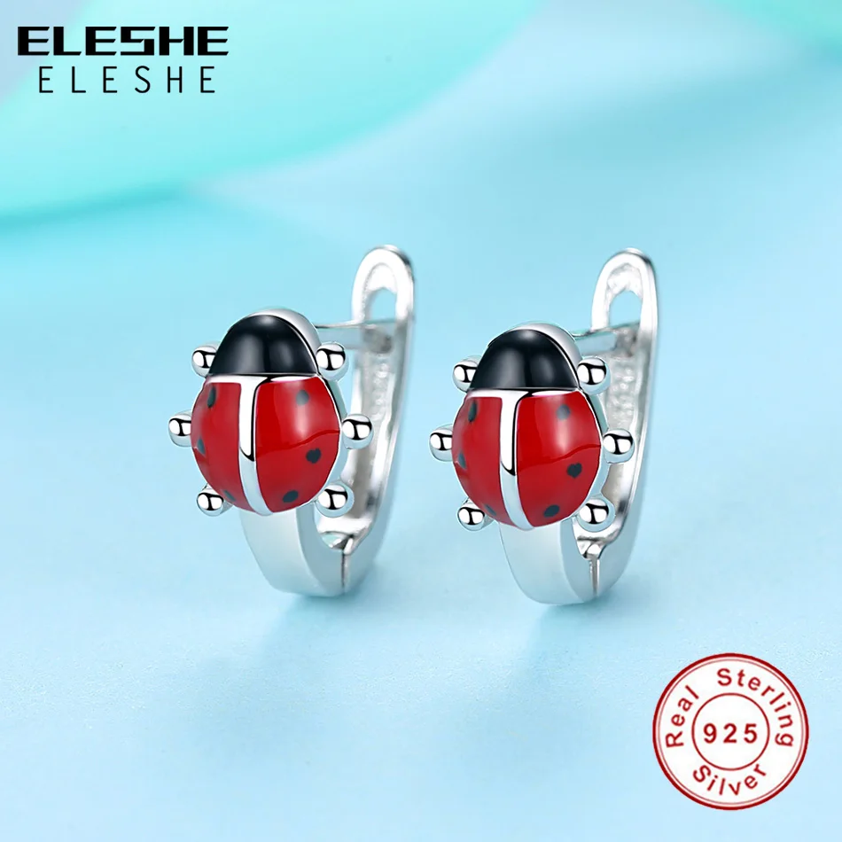 Женские серьги-гвоздики из серебра 925 пробы с красными Божьими коровками |