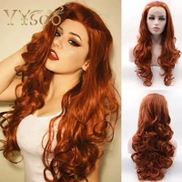 yysoo synthetic lace front wigs glueless long copper red dark orange wavy heat resistant wig with free cap for women daidy use