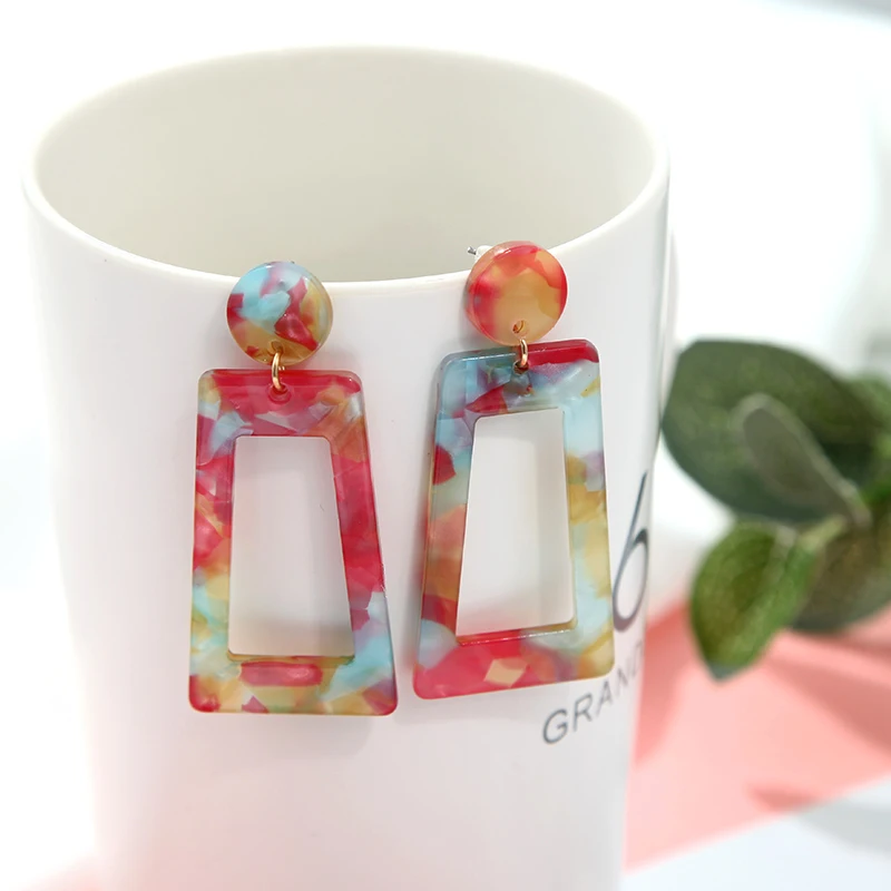 Женские преувеличенные индивидуальные цветные висячие Серьги из ацетата с