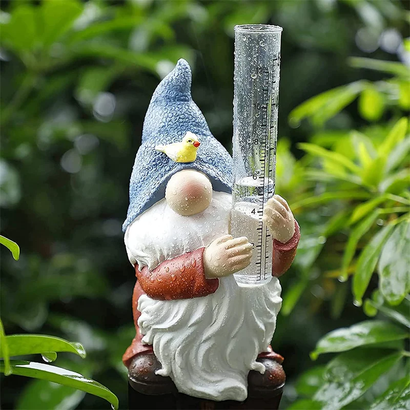 

Rain Gauges Painted Resin Gnome Figurin with Plastic Water Gauge for Yard Patio Lawn Garden Ornaments Rain Catcher Decorations
