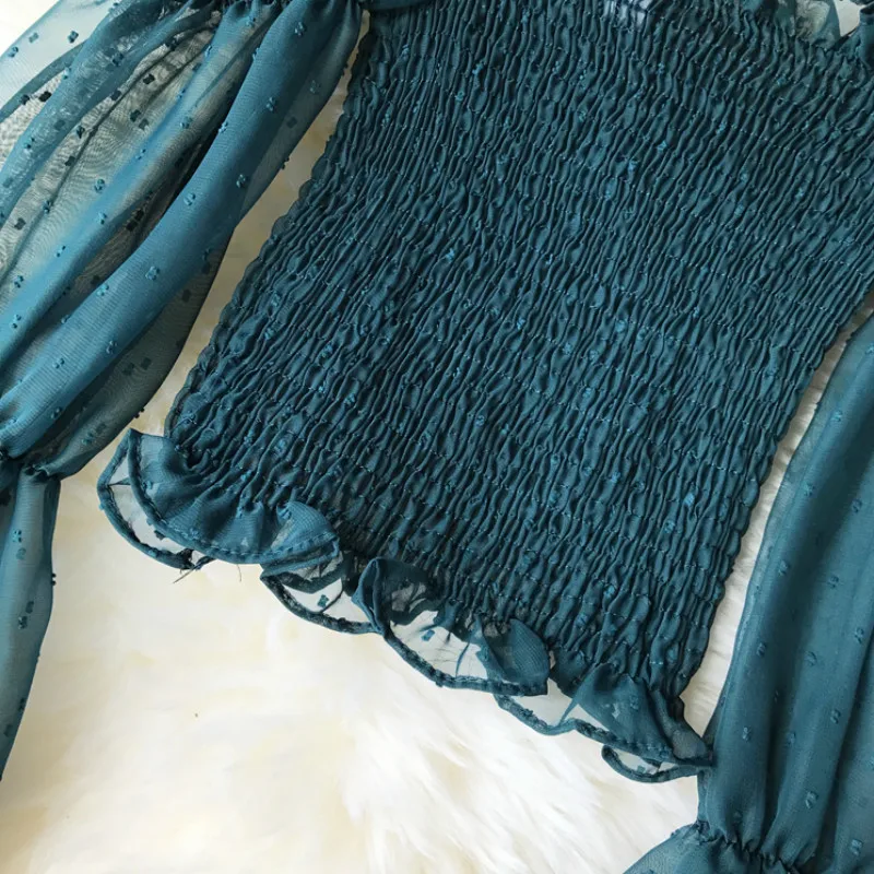 Шифоновая Блузка без бретелек с открытыми плечами и длинными рукавами