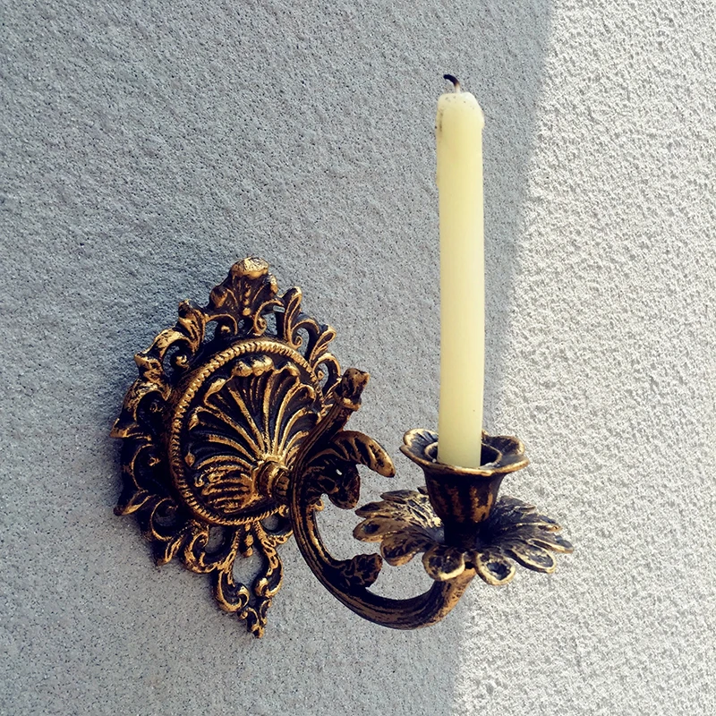 Metal Retro Candlestick Wind Lamp Courtyard Garden Court French Bougeoir Wall Decor