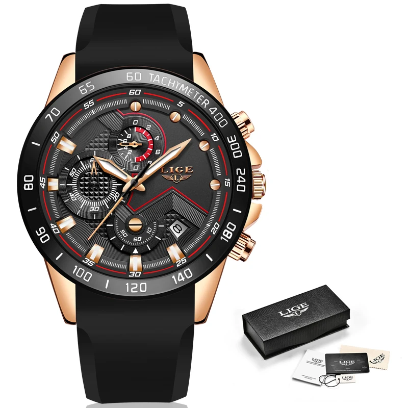 Часы наручные LIGE мужские с кожаным ремешком модные брендовые Роскошные