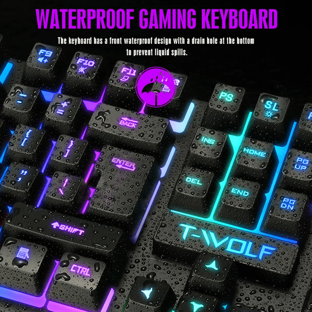 

T-WOLF T20 Wired Keyboard Mini Portable USB 104 Keys LED Backlight Mechanical Gaming Keypad for Computer Laptop Home Office