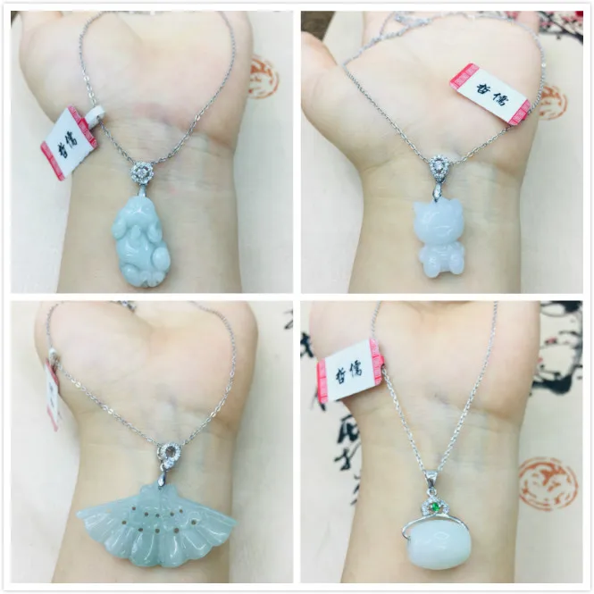 

Цепочка Zheru из натурального Нефритового веера с подвеской в виде кота и единорога с ожерельем из серебра 925 пробы Женская цепочка до ключиц