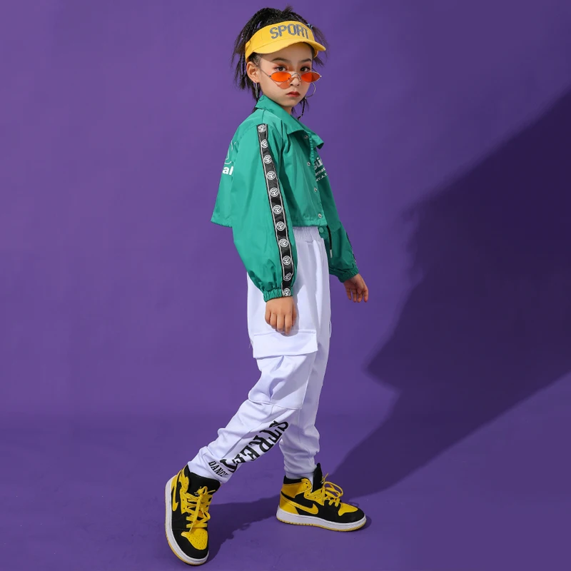 

Hot Hip Hop Kid Dance Costume Turquoise Top Girls Clothing Hiphop Pant New Stage Show Suit Children Street Dance Clothes 110-170