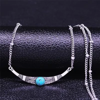 bohemian geometry stainless steel natural stone charm necklaces silver color boho necklaces jewelry bijoux femme n4087s04