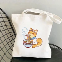 2021 shopper ramen shiba cartoons printed tote bag women harajuku shopper handbag girl shoulder shopping bag lady canvas bag