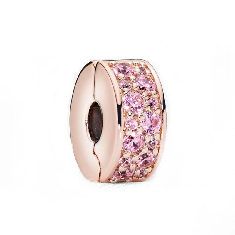 

Pink Pave Clip Charm 100% 925 Sterling Silver Pink Pave Clip Charms Fit Original Brand Bracelet Diy Jewelry