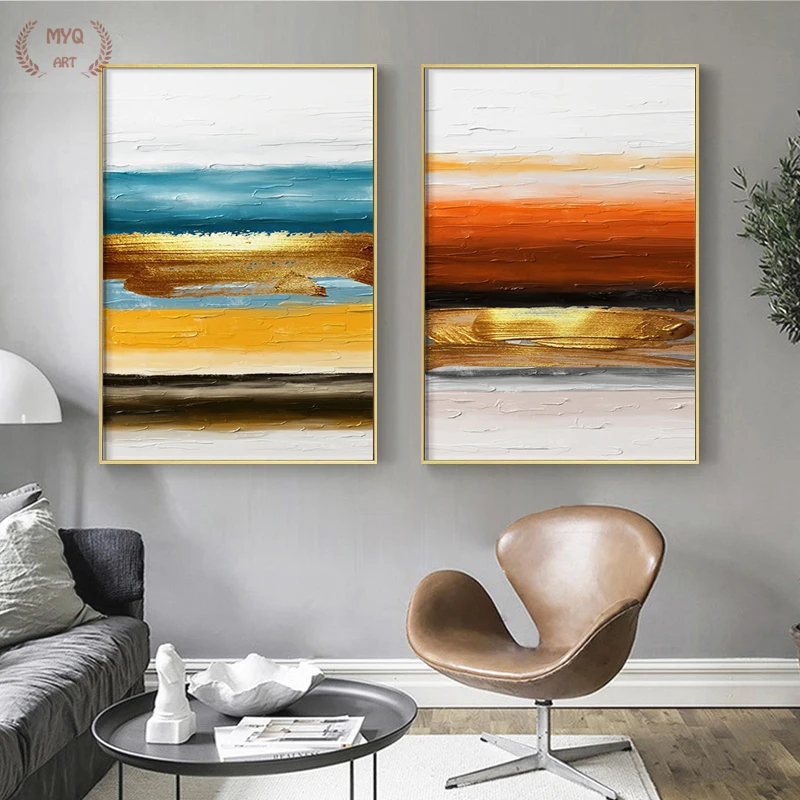 

Abstract Warm Color Canvas Painting Red Blue Golden Posters High Quality Prints Wall Art Pictures for Living Room Nordic Decor