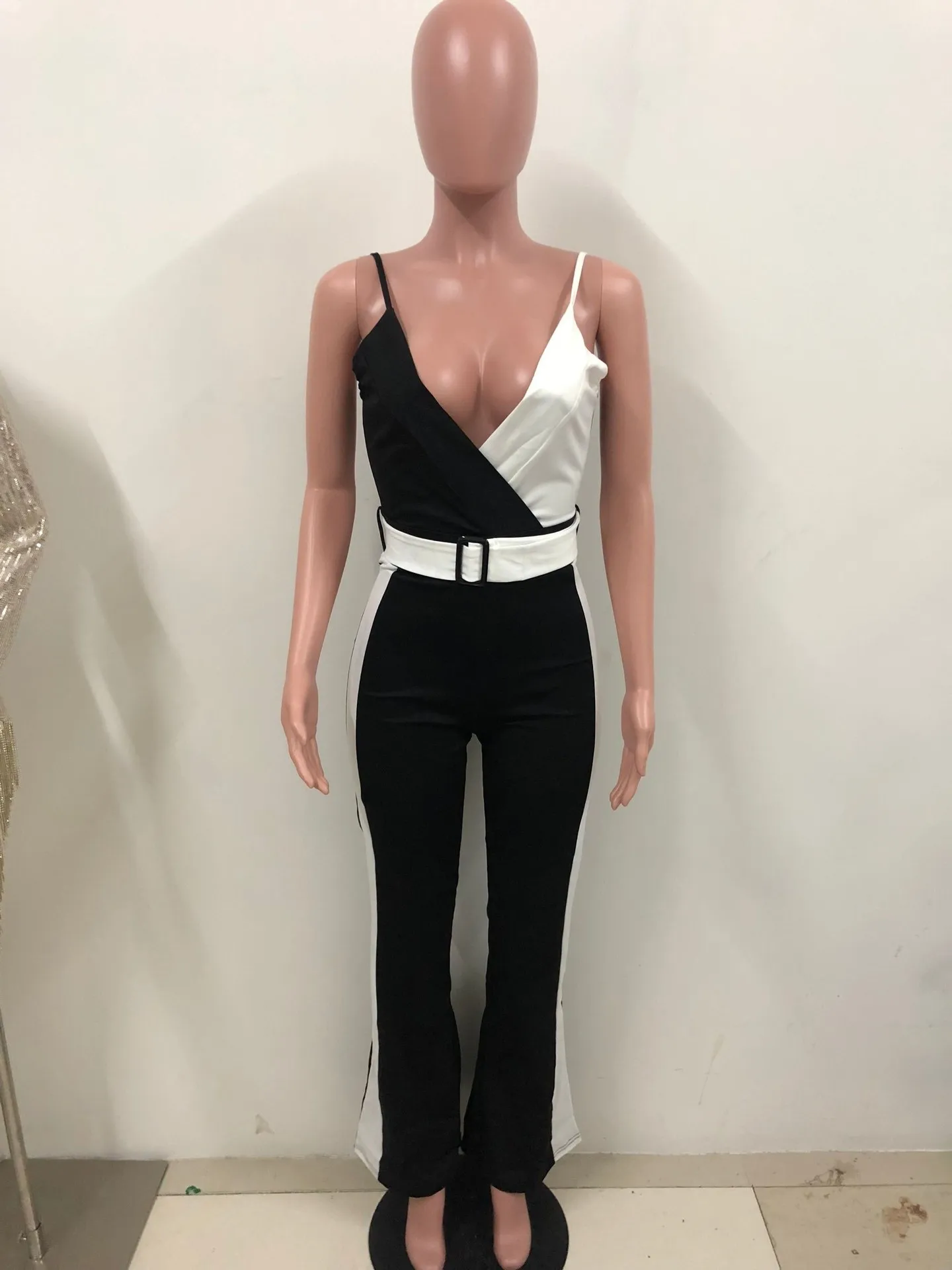 Комбинезон женский с поясом элегантный Ромпер на бретелях-спагетти офисные