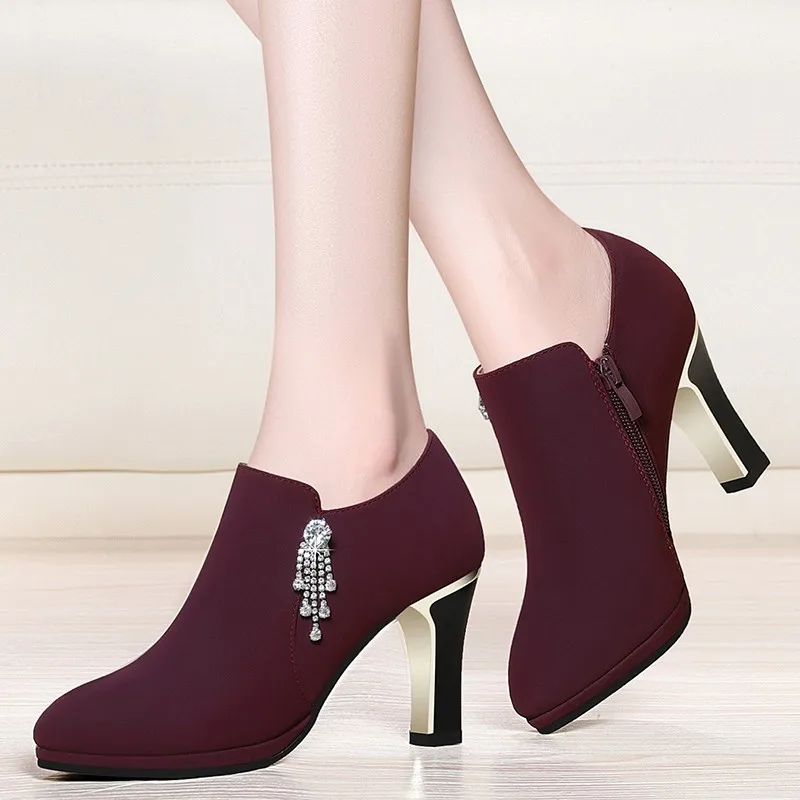

New Women Fashion High-heeled Shoes Ladies Cow Suede Leather Shoes Spring Zip Pumps Heels Brand Shoes BFT-B0209