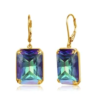 szjinao gold jewelry 14k dangle earrings for women rainbow mystic topaz silver 925 big earrings rectangle punk fine jewelry 2020