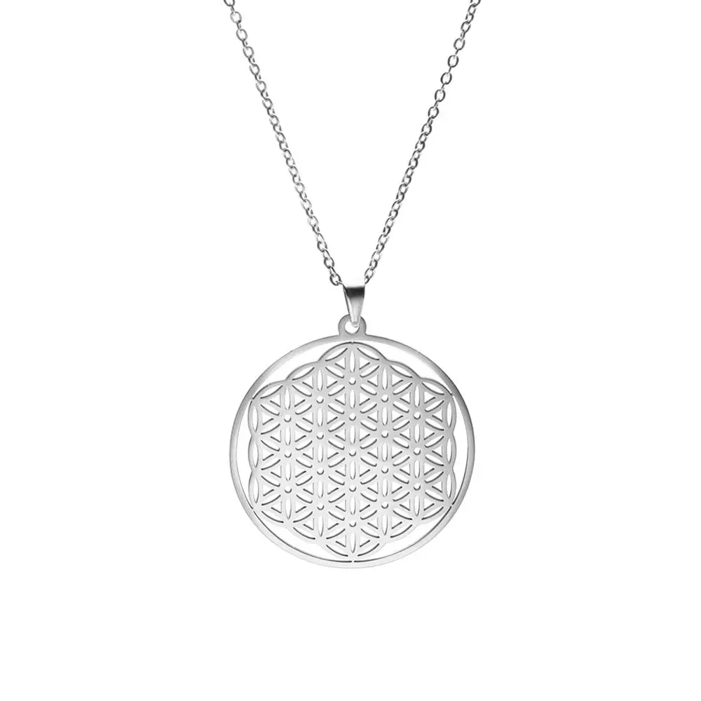 Style3-Silver My shape цветок жизни из нержавеющей стали полый круглый ювелирный кулон ожерелье чокер Серебро Золото женское ожерелье подарок - Окраска металла: Style3-Silver