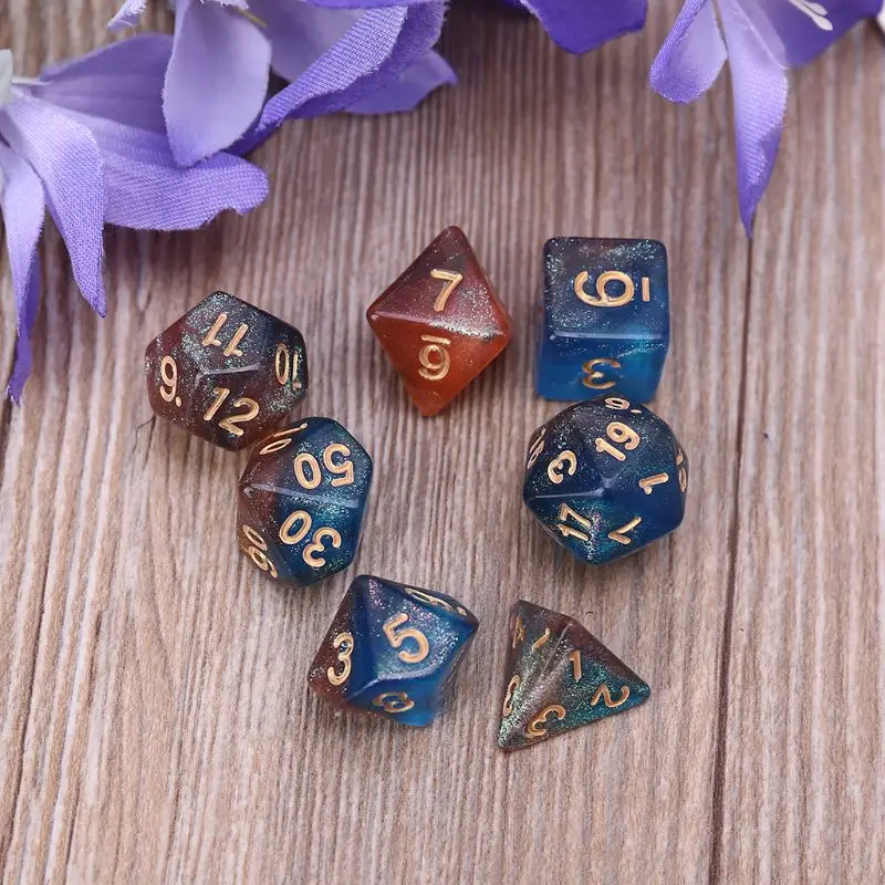 7 шт. D20 акриловые многогранные кости с блестками двойной Цвета 20 СТОРОННЯЯ кубики