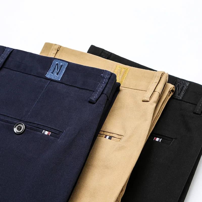 

Men's Classic Solid Color Business Casual Pants Fashion Regular Fit Stretch Khaki Cotton Trousers Male Autumn Brand Blue Black