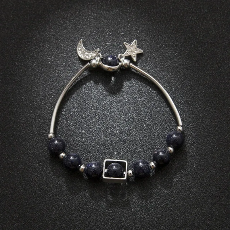 Винтажный женский браслет и с голубым песком камнями со звездой Луной модные