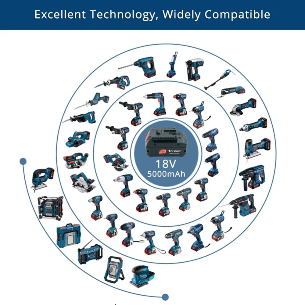 2 упаковки литиевых аккумуляторов 5000 мАч 18 в для дрели Bosch BAT609 BAT618 3601H61S10 JSH180 Bosch 18 V-LI электроинструментов