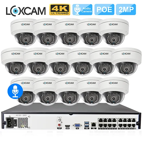 16CH NVR x 16 Camera LOXCAM H.265+ 16CH 5MP POE NVR CCTV система 2MP аудио 1080P@ 25fps Открытый IP66 POE ip-камера видео безопасности набор для наблюдения 4K - Цвет: 16CH NVR x 16 Camera