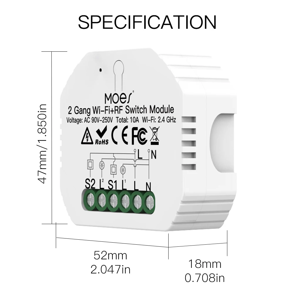 Moes 2 Gang DIY Smart WiFi RF433 модуль переключения Life/Tuya APP RF пульт дистанционного управления