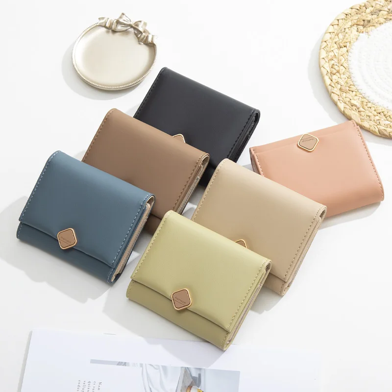 

Prettyzys New Fashion Simple Three Fold Short Wallet Womens Soft PU Leather Small Fresh Coin Purse Card Holder Ladies Clutch
