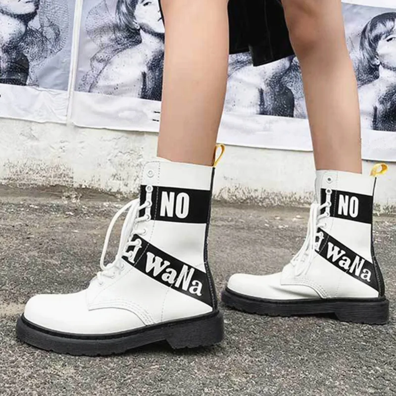 Женские черные мотоботы из натуральной кожи ботинки на платформе женская модная