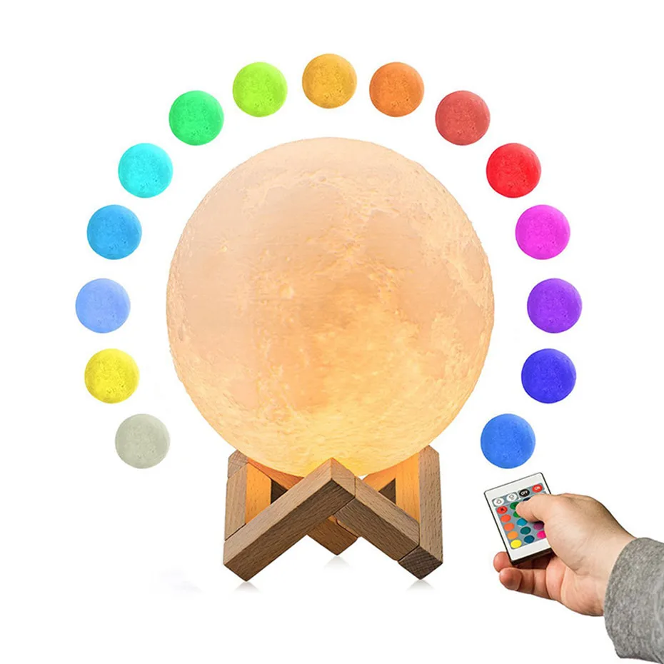 3D Moon Lamp DC 5V LED Night Light Rechargeable Touch Switch RGB Dimmable 16 Colors Kids Gifts for Bedroom Decor Remote Control