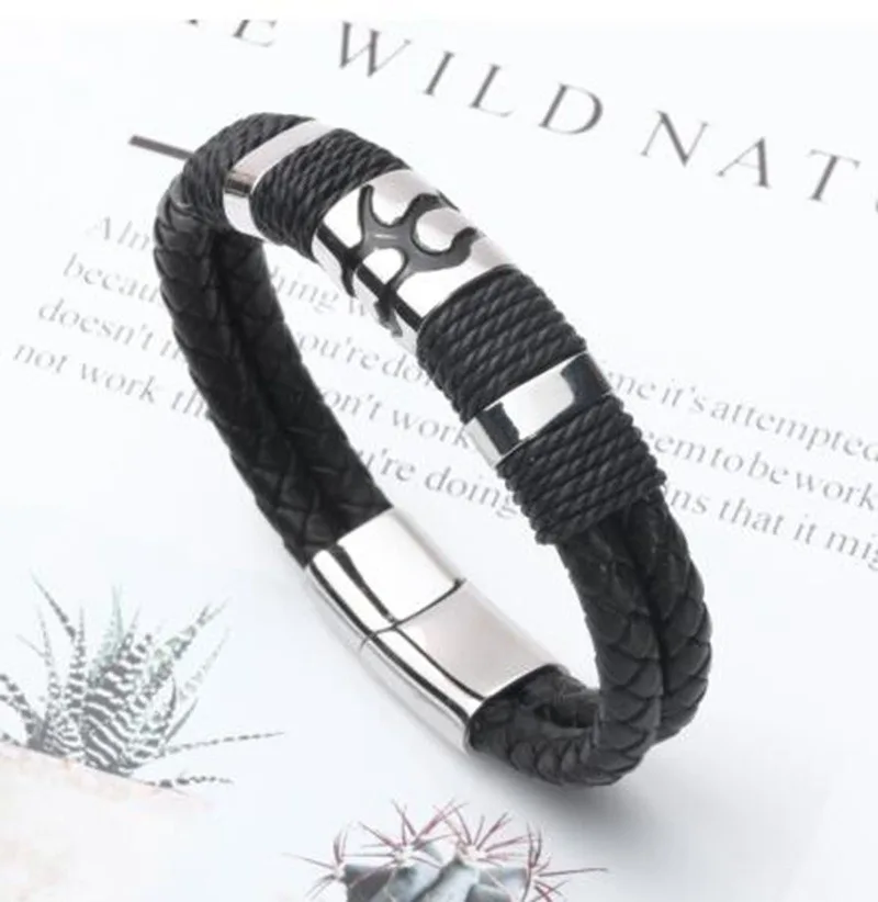 

Leather Bracelet Mens Handmade Charm Stainless Steel Magnet Buckle Leather Bracelet Mens Birthday Gift Christmas Gift