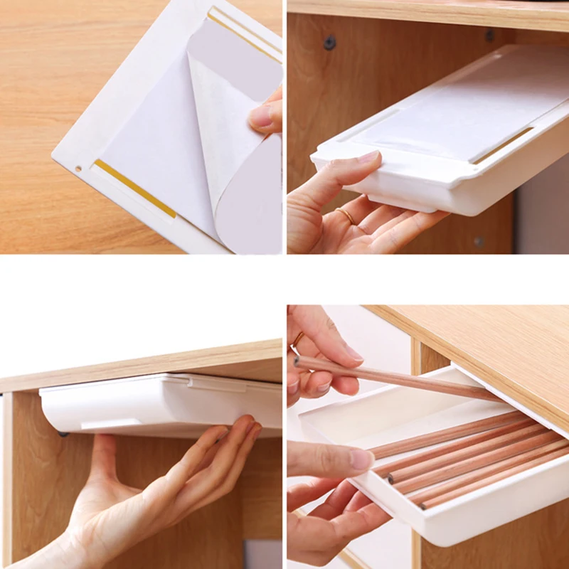Под стол ящик самоклеющийся карандаш лоток Настольный для хранения Органайзер