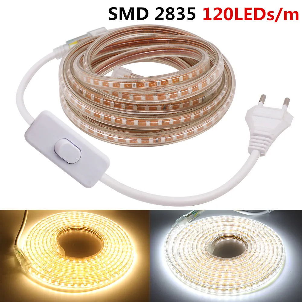 220 В 276 светодиодов s/m SMD 2835 Светодиодная лента три ряда Водонепроницаемая Белая