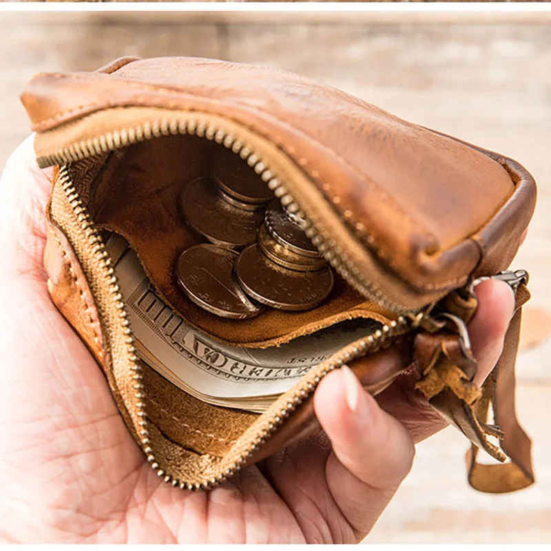 Винтажный кожаный кошелек AETOO маленький для женщин сумка карт на молнии мужская