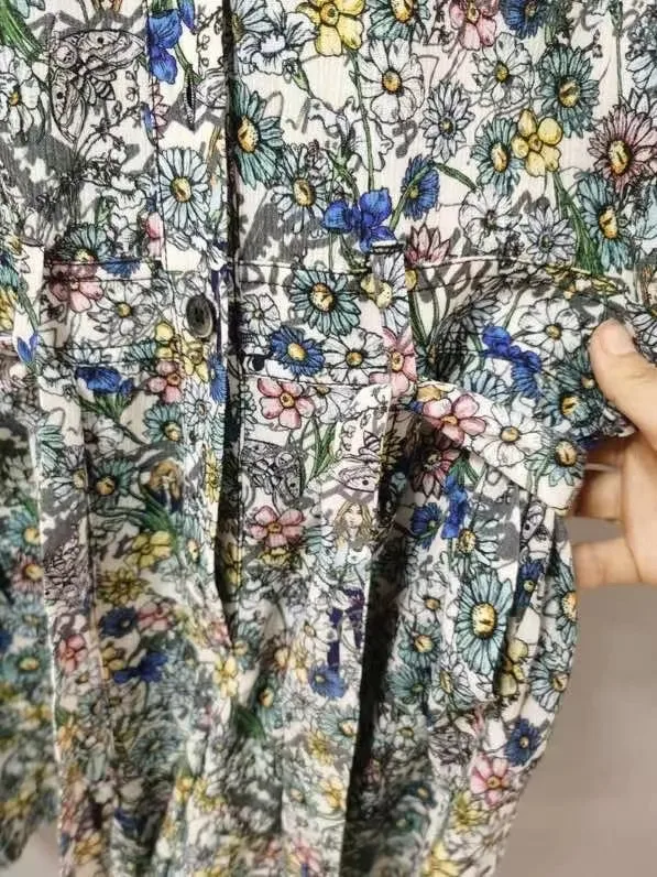 

2021 New Floral Print Pleated Straight Collar Button Belted Jumpsuit