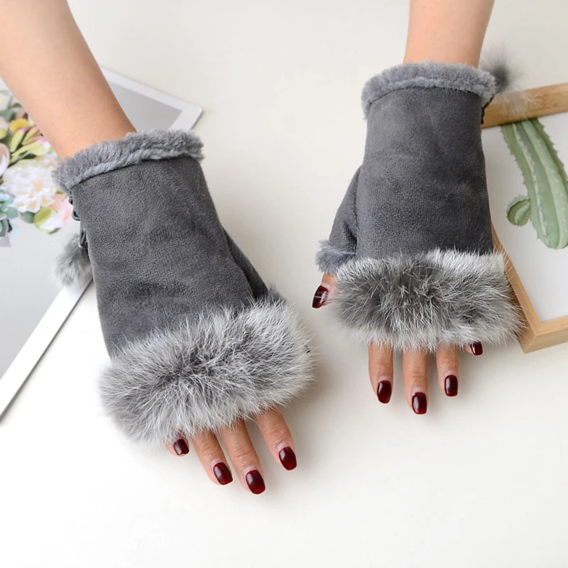 

Fashion Women Winter Warm Gloves Sexy Faux Rabbit Fur Hand Wrist Warmer Fingerless Gloves Hot Sale Stretch