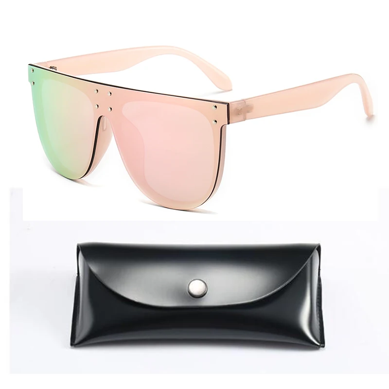 C2 Pink leg W box Модные уникальные зеркальные Квадратные Солнцезащитные очки для женщин мужские дизайнерские отражающие розовые солнцезащитные очки без оправы UV400 - Цвет линз: C2 Pink leg W box