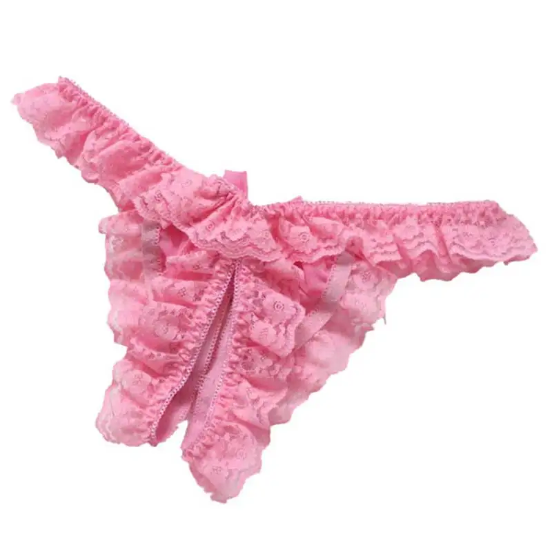 

Pink Sexy Open Crotch Panties Lace Bow G-String Thong Low Waist Solid Brief Panty Open Side Women Underwear